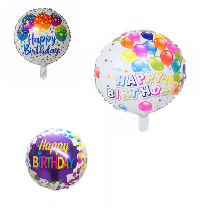 Set 3 Baloane din Folie Metalizata, Klevo, Mini Figurina Rotunda, Model Happy Birthday, 45 cm, Ambalaj Individual, Pai inclus, Umflare cu Aer sau cu