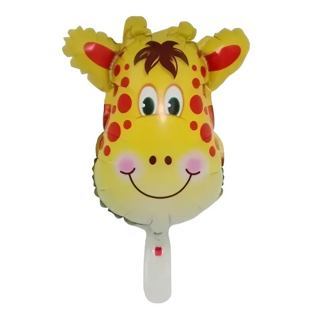 Balon din Folie Metalizata, Klevo, Mini Figurine Animalute, Model Girafa, Tematica Aniversare, 32x45 cm, Ambalaj Individual, Pai Inclus, Umflare cu Aer sau Heliu, Multicolor