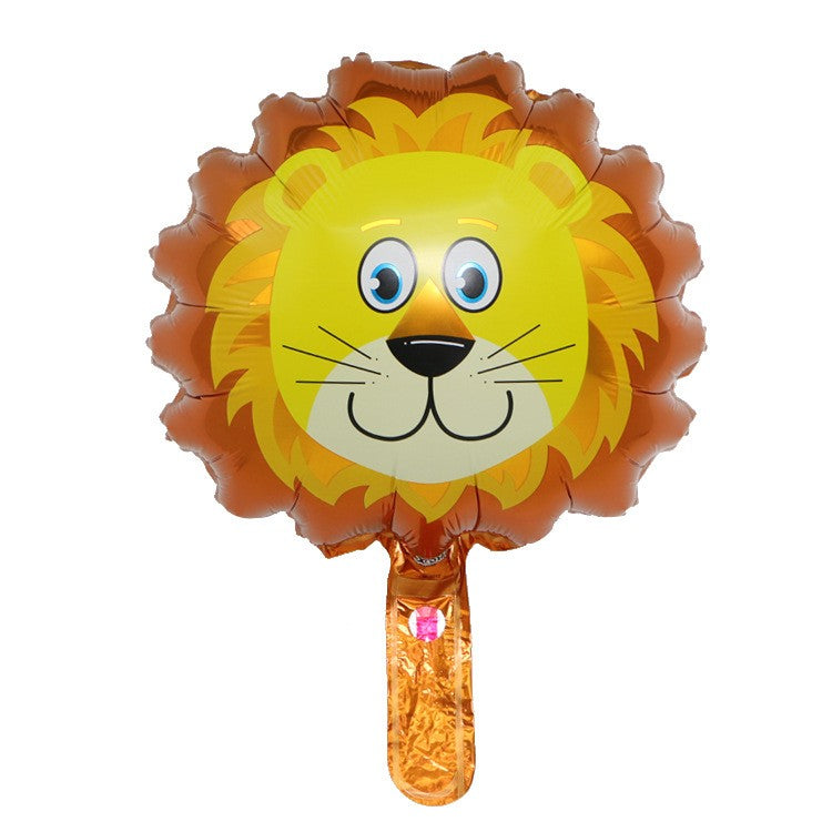 Balon din Folie Metalizata, Klevo, Mini Figurine Animalute, Model Leu, Tematica Aniversare, 34x43 cm, Ambalaj Individual, Pai Inclus, Umflare cu Aer sau Heliu, Multicolor