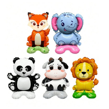 Balon din Folie Metalizata, Klevo, Mini Figurine Animalute, Model Vacuta, Tematica Aniversare, 38x58 cm, Ambalaj Individual, Pai Inclus, Umflare cu Aer sau Heliu, Multicolor