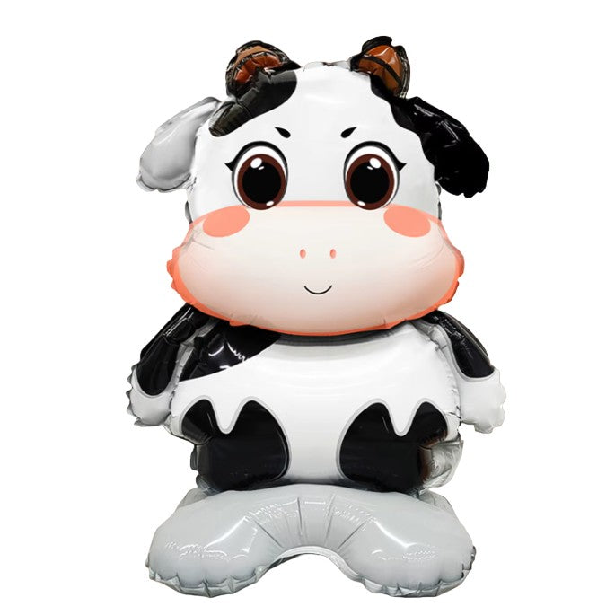 Balon din Folie Metalizata, Klevo, Mini Figurine Animalute, Model Vacuta, Tematica Aniversare, 38x58 cm, Ambalaj Individual, Pai Inclus, Umflare cu Aer sau Heliu, Multicolor
