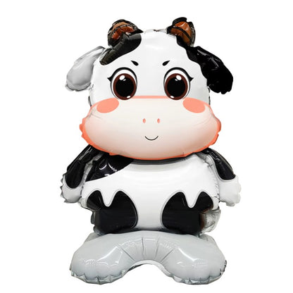 Balon din Folie Metalizata, Klevo, Mini Figurine Animalute, Model Vacuta, Tematica Aniversare, 38x58 cm, Ambalaj Individual, Pai Inclus, Umflare cu Aer sau Heliu, Multicolor