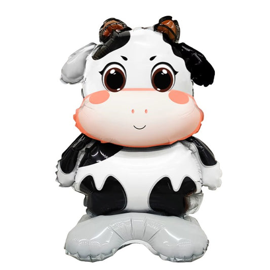 Balon din Folie Metalizata, Klevo, Mini Figurine Animalute, Model Vacuta, Tematica Aniversare, 38x58 cm, Ambalaj Individual, Pai Inclus, Umflare cu Aer sau Heliu, Multicolor