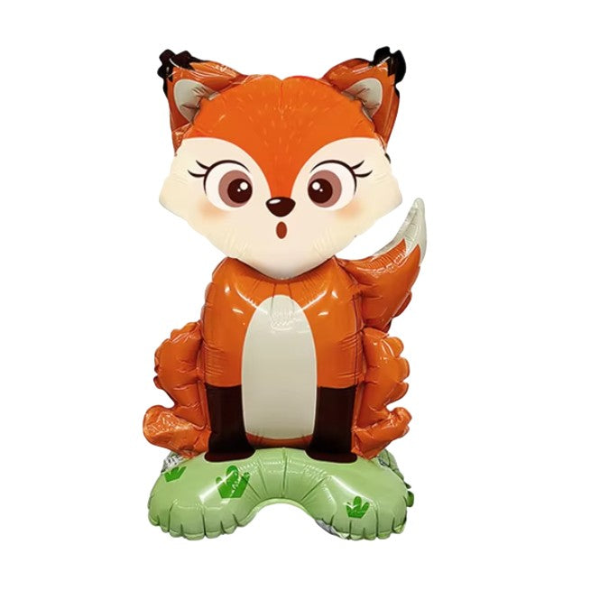 Balon din Folie Metalizata, Klevo, Mini Figurine Animalute, Model Vulpe, Tematica Aniversare, 35x61 cm, Ambalaj Individual, Pai Inclus, Umflare cu Aer sau Heliu, Multicolor