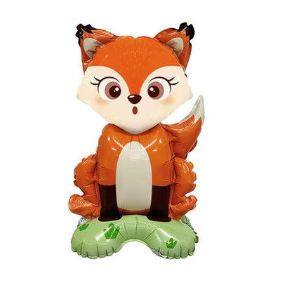 Balon din Folie Metalizata, Klevo, Mini Figurine Animalute, Model Vulpe, Tematica Aniversare, 35x61 cm, Ambalaj Individual, Pai Inclus, Umflare cu Aer sau Heliu, Multicolor