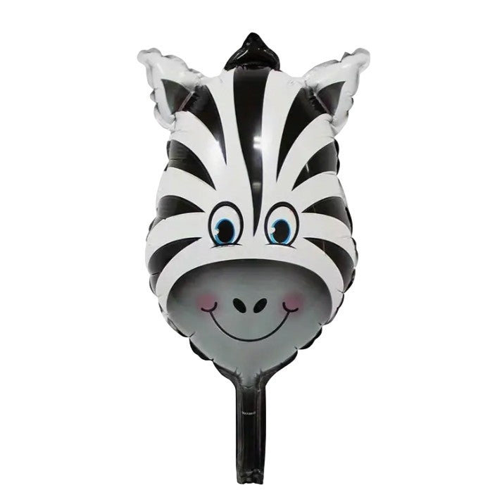 Balon din Folie Metalizata, Klevo, Mini Figurine Animalute, Model Zebra, Tematica Aniversare, 25x45 cm, Ambalaj Individual, Pai Inclus, Umflare cu Aer sau Heliu, Multicolor