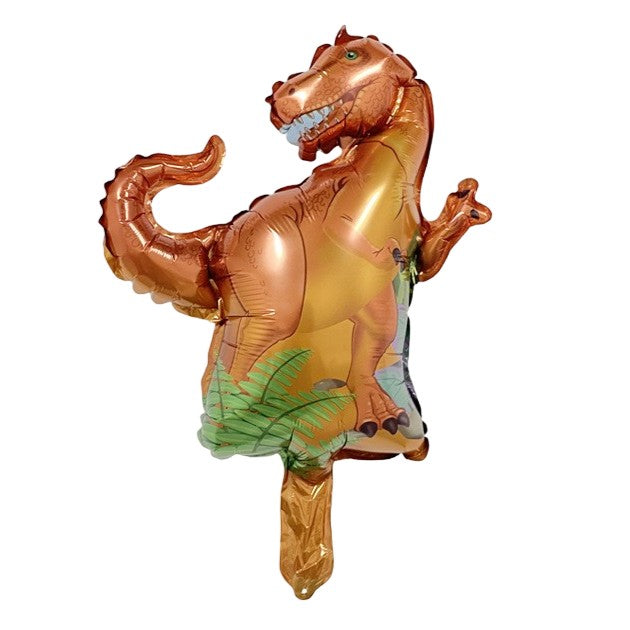 Balon din Folie Metalizata, Klevo, Mini Figurine Dinozauri, Model T-Rex, Tematica Aniversare, 48x34 cm, Ambalaj Individual, Pai Inclus, Umflare cu Aer sau Heliu, Multicolor