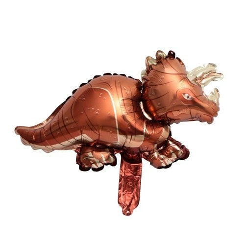 Balon din Folie Metalizata, Klevo, Mini Figurine Dinozauri, Model Triceratops, Tematica Aniversare, 47x32 cm, Ambalaj Individual, Pai Inclus, Umflare cu Aer sau Heliu, Multicolor