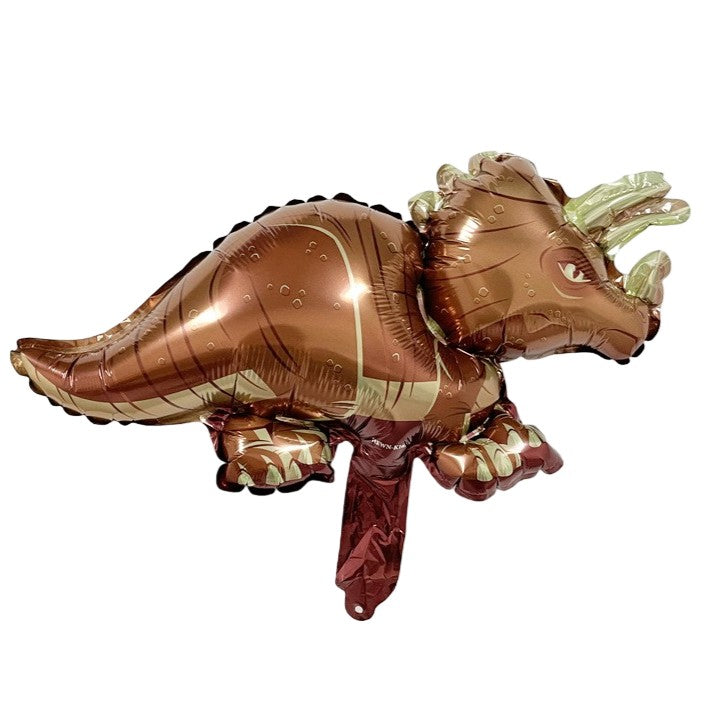 Balon din Folie Metalizata, Klevo, Mini Figurine Dinozauri, Model Triceratops, Tematica Aniversare, 47x32 cm, Ambalaj Individual, Pai Inclus, Umflare cu Aer sau Heliu, Multicolor