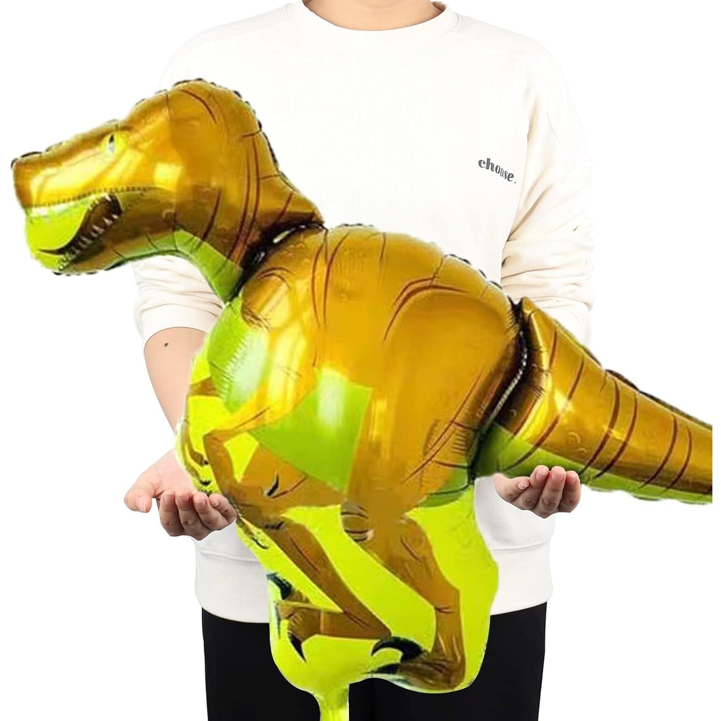 Balon din Folie Metalizata, Klevo, Mini Figurine Dinozauri, Model Velociraptor, Tematica Aniversare, 48x43 cm, Ambalaj Individual, Pai Inclus, Umflare cu Aer sau Heliu, Multicolor