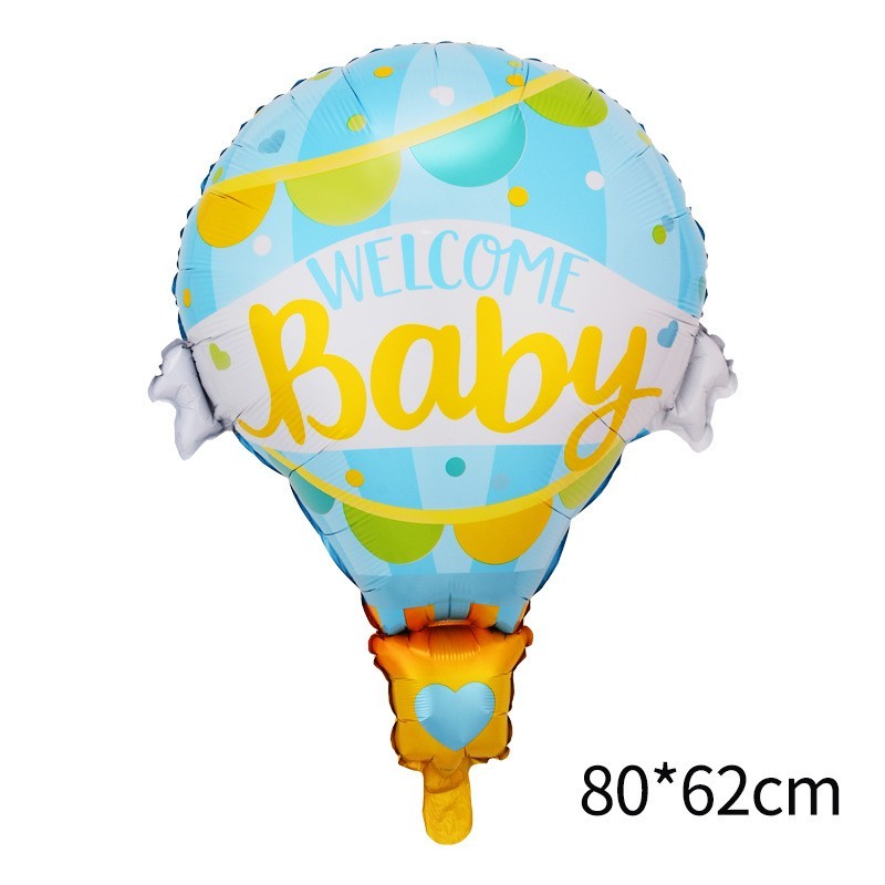 Balon din Folie Metalizata, Klevo, Mini Figurine, Model Balon cu Aer Cald Baietel, Tematica Welcome Baby, 80x62 cm, Ambalaj Individual, Pai Inclus, Umflare cu Aer sau Heliu, Albastru
