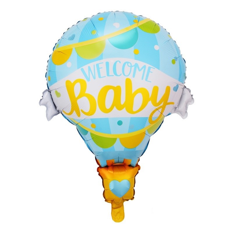 Balon din Folie Metalizata, Klevo, Mini Figurine, Model Balon cu Aer Cald Baietel, Tematica Welcome Baby, 80x62 cm, Ambalaj Individual, Pai Inclus, Umflare cu Aer sau Heliu, Albastru