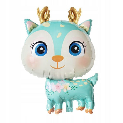 Balon din Folie Metalizata, Klevo, Mini Figurine, Model Cerb, Tematica Aniversare, 49x74.5 cm, Ambalaj Individual, Pai Inclus, Umflare cu Aer sau Heliu, Albastru