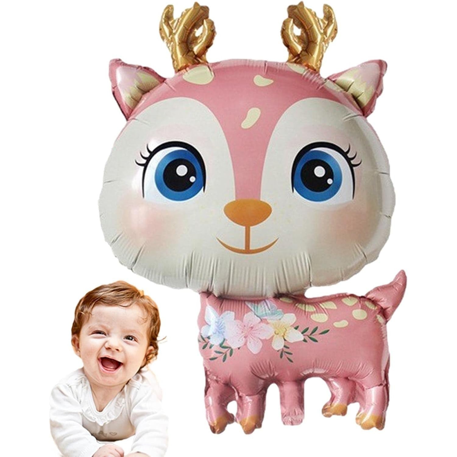 Balon din Folie Metalizata, Klevo, Mini Figurine, Model Cerb, Tematica Aniversare, 49x74.5 cm, Ambalaj Individual, Pai Inclus, Umflare cu Aer sau Heliu, Roz