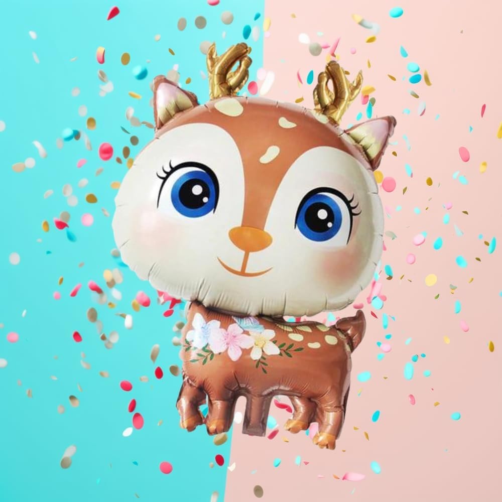 Balon din Folie Metalizata, Klevo, Mini Figurine, Model Cerb, Tematica Aniversare, 49x74.5 cm, Ambalaj Individual, Pai Inclus, Umflare cu Aer sau Heliu, Maro