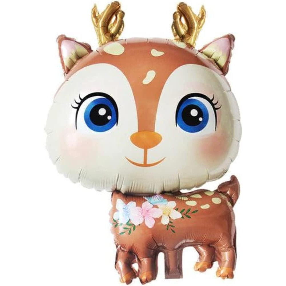 Balon din Folie Metalizata, Klevo, Mini Figurine, Model Cerb, Tematica Aniversare, 49x74.5 cm, Ambalaj Individual, Pai Inclus, Umflare cu Aer sau Heliu, Maro