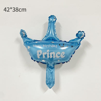 Balon din Folie Metalizata, Klevo, Mini Figurine, Model Coroana de Print, Tematica Aniversare, 42x38 cm, Ambalaj Individual, Pai Inclus, Umflare cu Aer sau Heliu, Albastru