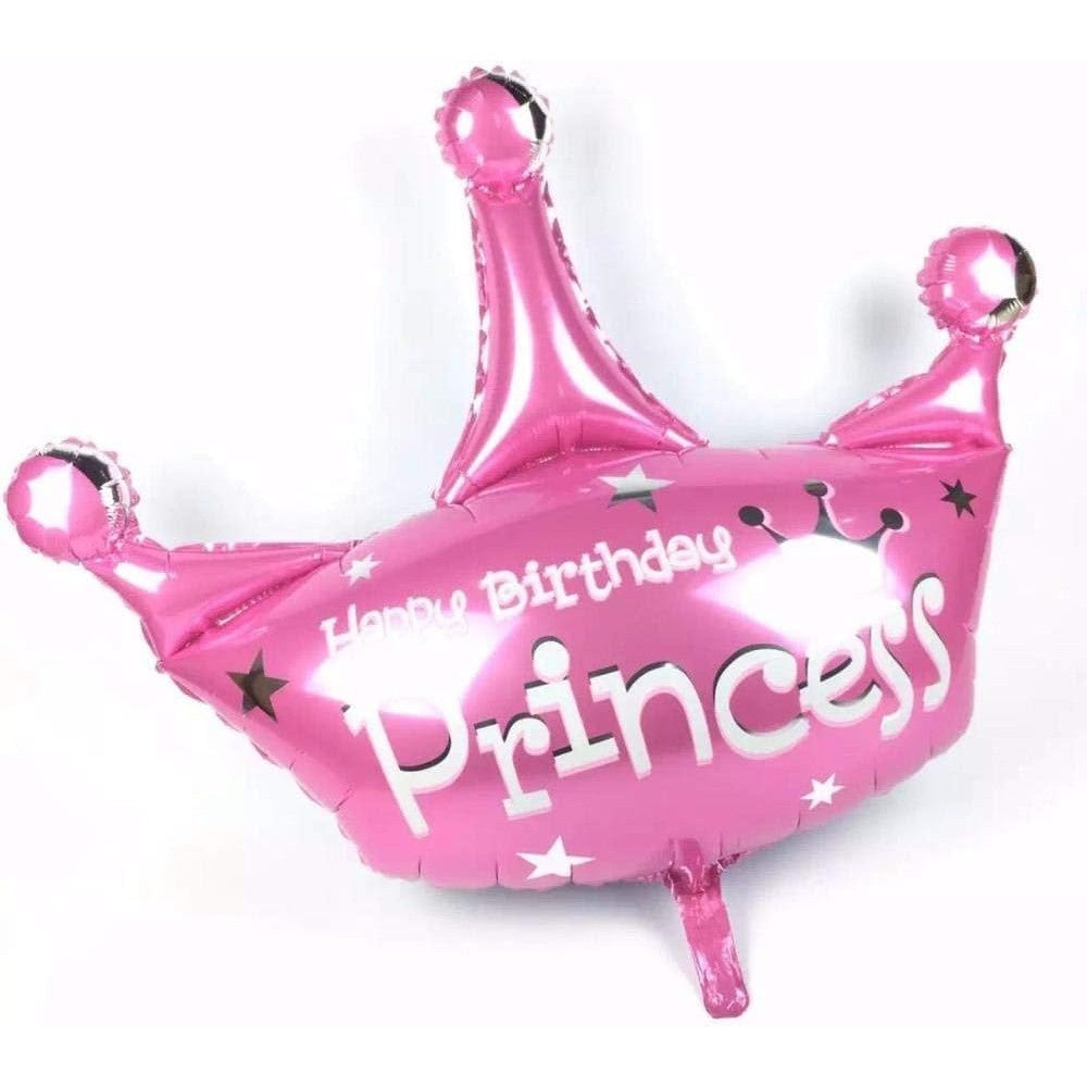 Balon din Folie Metalizata, Klevo, Mini Figurine, Model Coroana de Printesa, Tematica Aniversare, 42x38 cm, Ambalaj Individual, Pai Inclus, Umflare cu Aer sau Heliu, Roz