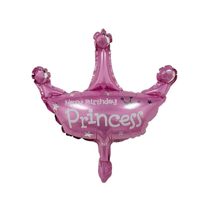 Balon din Folie Metalizata, Klevo, Mini Figurine, Model Coroana de Printesa, Tematica Aniversare, 42x38 cm, Ambalaj Individual, Pai Inclus, Umflare cu Aer sau Heliu, Roz