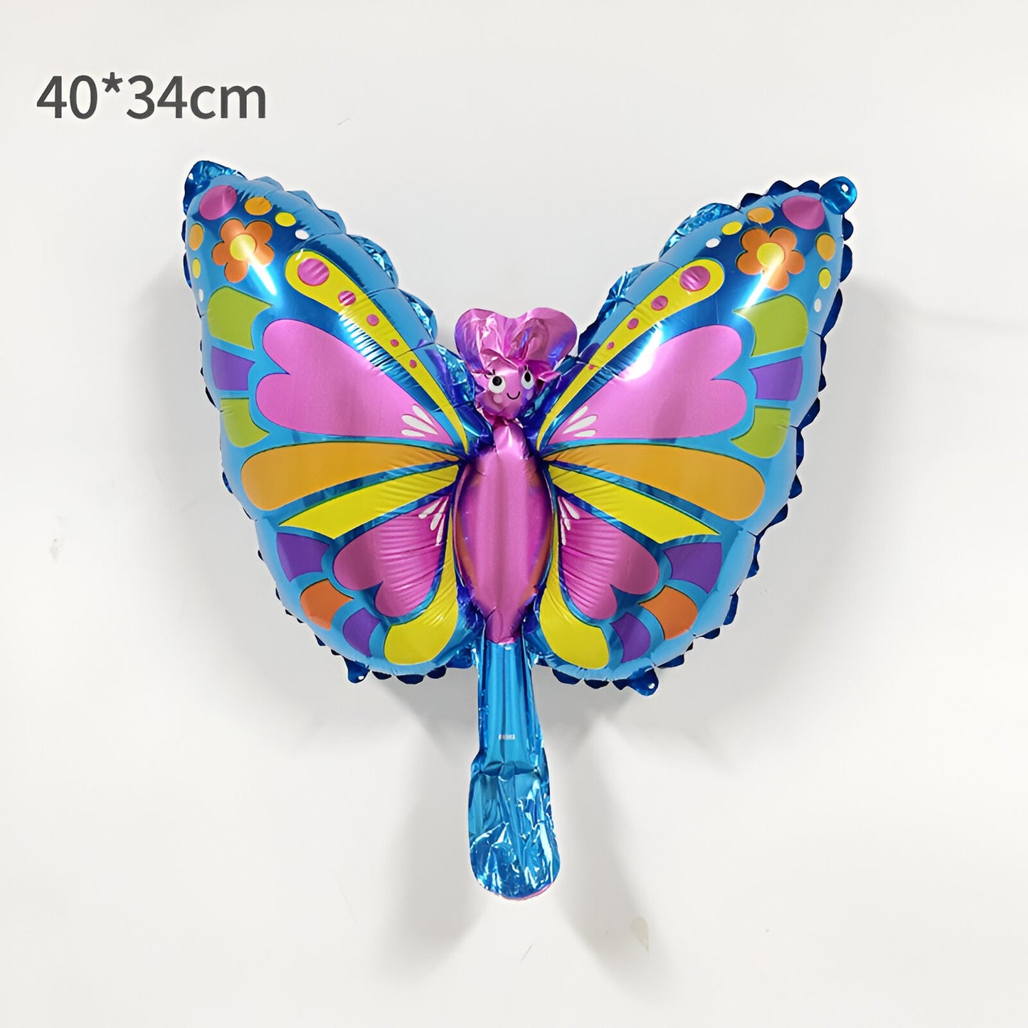 Balon din Folie Metalizata Klevo, Mini Figurine, Model Fluturaș, 40x34cm, Ambalaj Individual, Pai Inclus, Umflare cu Aer si Heliu, Multicolor