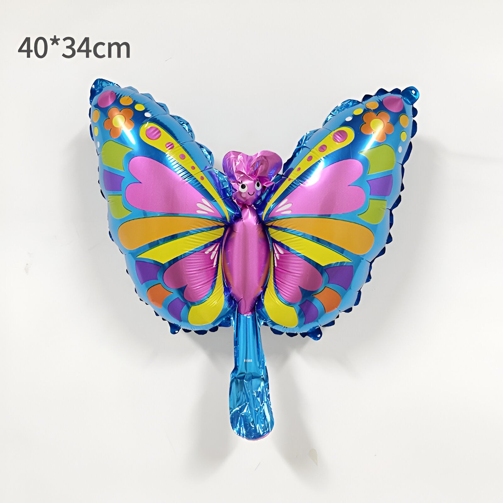 Balon din Folie Metalizata Klevo, Mini Figurine, Model Fluturaș, 40x34cm, Ambalaj Individual, Pai Inclus, Umflare cu Aer si Heliu, Multicolor