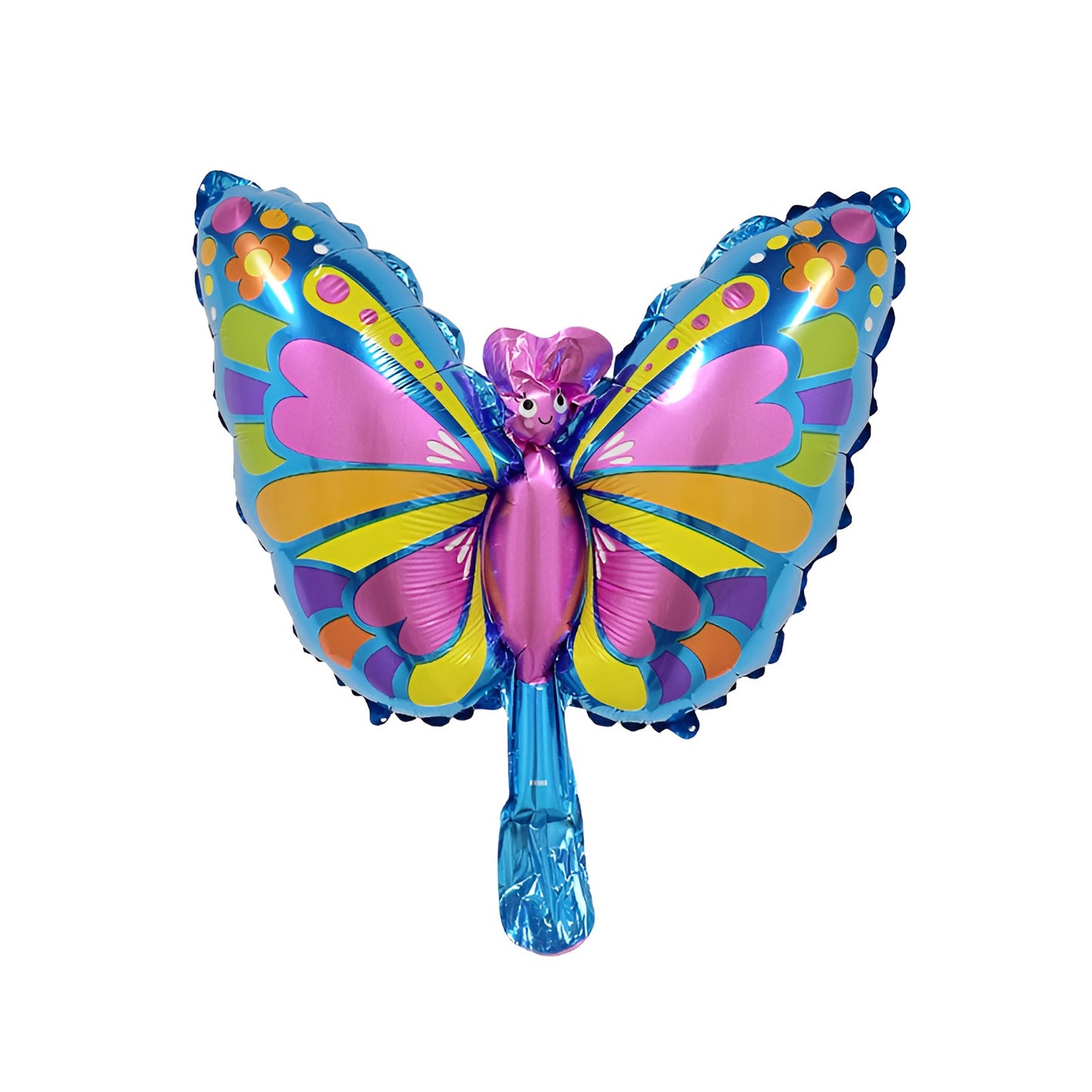Balon din Folie Metalizata Klevo, Mini Figurine, Model Fluturaș, 40x34cm, Ambalaj Individual, Pai Inclus, Umflare cu Aer si Heliu, Multicolor