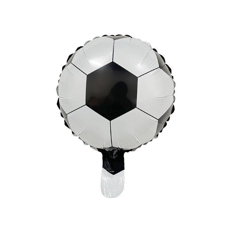 Balon din Folie Metalizata, Klevo, Mini Figurine, Model Minge de Fotbal, Tematica Aniversare, 30x24 cm, Ambalaj Individual, Pai Inclus, Umflare cu Aer sau Heliu, Alb-Negru