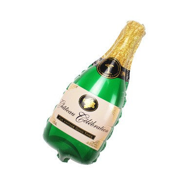 Balon din Folie Metalizata, Klevo, Mini Figurine, Model Sticla de Sampanie, 21x51 cm, Ambalaj Individual, Pai Inclus, Umflare cu Aer sau Heliu, Verde