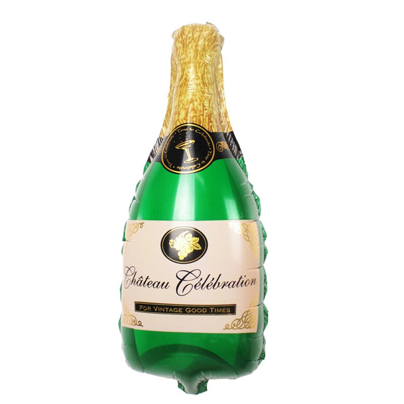 Balon din Folie Metalizata, Klevo, Mini Figurine, Model Sticla de Sampanie, 21x51 cm, Ambalaj Individual, Pai Inclus, Umflare cu Aer sau Heliu, Verde