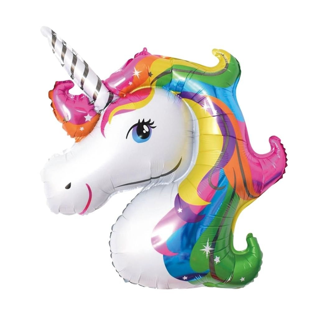Balon din Folie Metalizata, Klevo, Mini Figurine, Model Unicorn, Tematica Aniversare, 108x88 cm, Ambalaj Individual, Pai Inclus, Umflare cu Aer sau Heliu, Multicolor