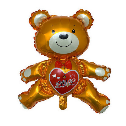 Balon din Folie Metalizata, Klevo, Figurina Urs, Model Love, Tema Ziua Indragostitilor, 60x63cm, Ambalaj Individual, Pai Inclus, Umflare cu Aer sau Heliu, Maro