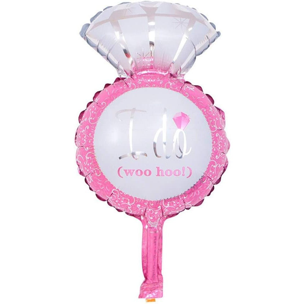 Balon din Folie Metalizata, Klevo, Mini Figurine Nunta, Model Inel de Logodna, Tematica Cerere in Casatorie, 46x23 cm, Ambalaj Individual, Pai Inclus, Umflare cu Aer sau Heliu, Roz