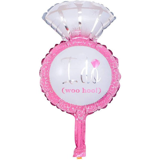 Balon din Folie Metalizata, Klevo, Mini Figurine Nunta, Model Inel de Logodna, Tematica Cerere in Casatorie, 46x23 cm, Ambalaj Individual, Pai Inclus, Umflare cu Aer sau Heliu, Roz