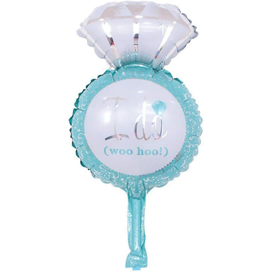 Balon din Folie Metalizata, Klevo, Mini Figurine Nunta, Model Inel de Logodna, Tematica Cerere in Casatorie, 46x23 cm, Ambalaj Individual, Pai Inclus, Umflare cu Aer sau Heliu, Albastru