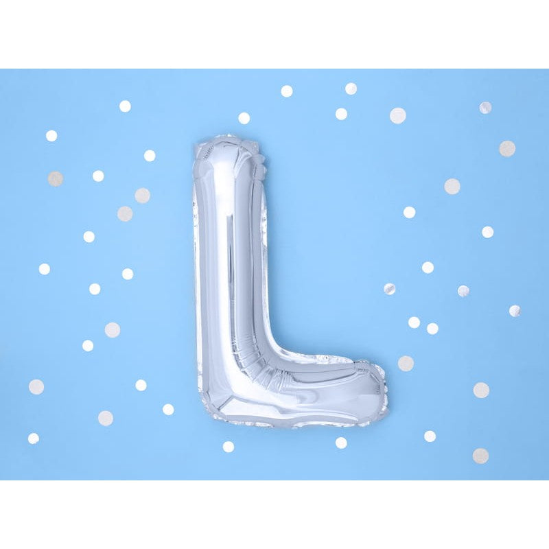Balon Folie Metalizata Litera L, Klevo, 40 cm, Umflati cu Heliu sau Aer, Ambalaj Individual, Pai inclus, Argintiu