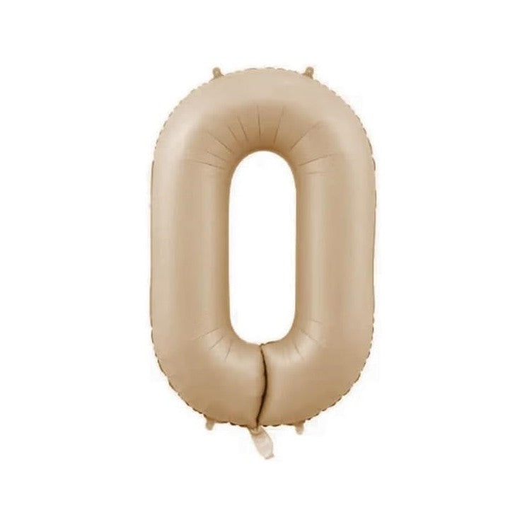 Balon din Folie Metalizata, Klevo, Model Cifra 0, 100 cm, Ambalaj Individual, Pai Inclus, Crem