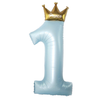 Balon din Folie Metalizata, Klevo, Figurina Cifra 1, Model Coroana Print, 91 cm, Ambalaj Individual, Pai inclus, Umflare cu Aer sau Heliu, Albastru