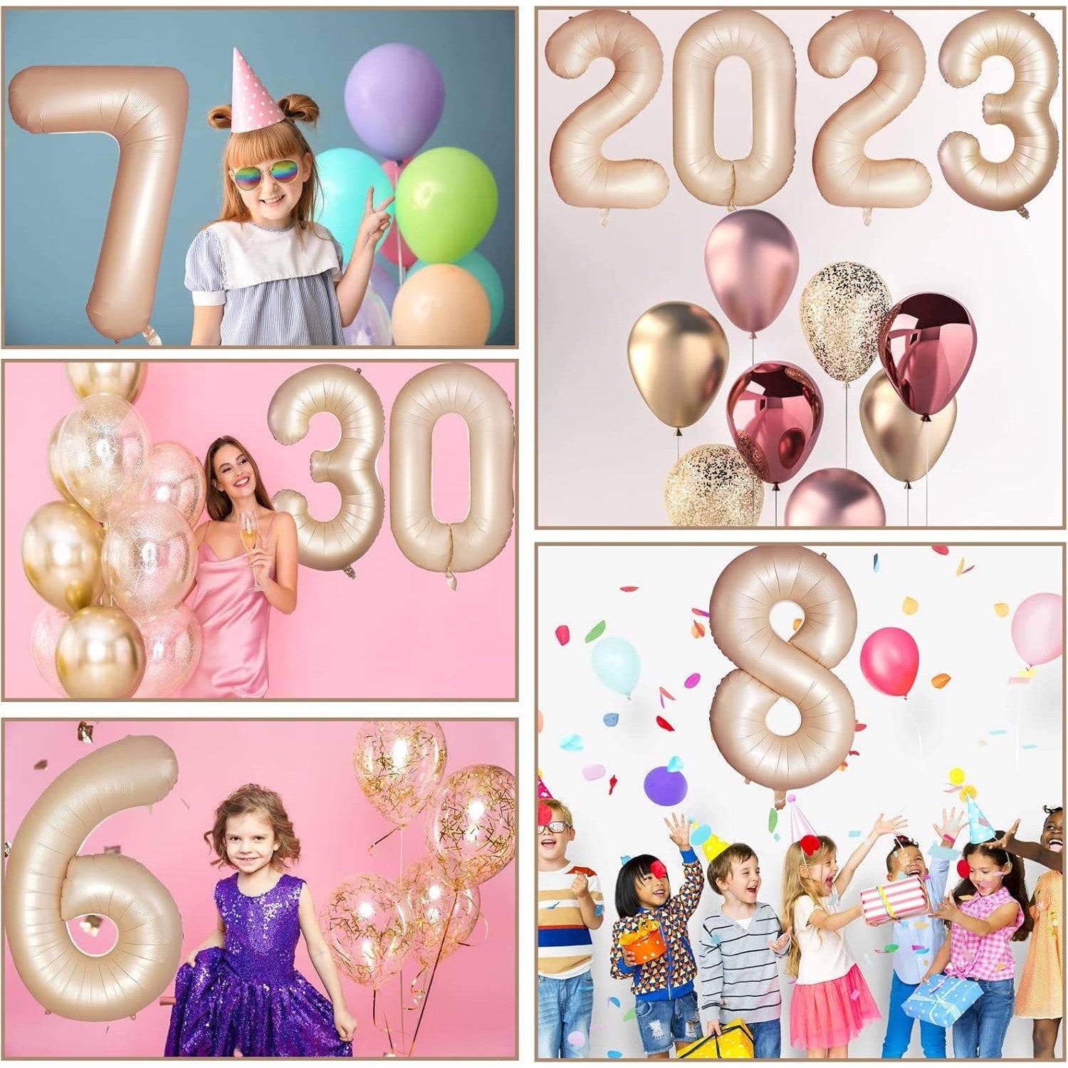 Balon din Folie Metalizata, Klevo, Figurina Cifra, Model 2, Tema Aniversare 100 cm, Ambalaj Individual, Pai Inclus, Umflare cu Aer sau Heliu, Crem