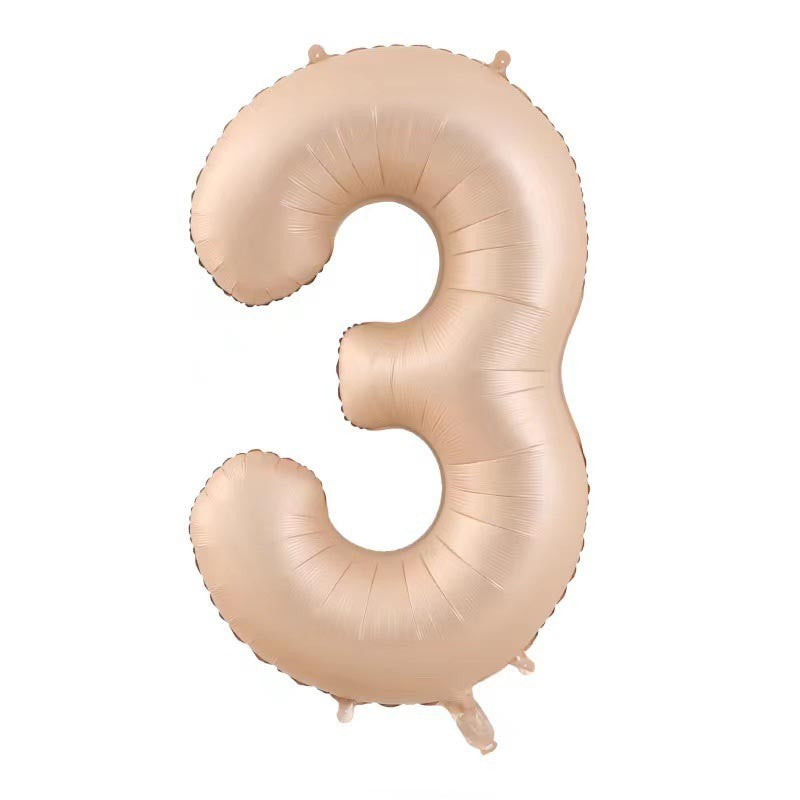 Balon din Folie Metalizata, Klevo, Figurina Cifra, Model 3, Tema Aniversare 100 cm, Ambalaj Individual, Pai Inclus, Umflare cu Aer sau Heliu, Crem