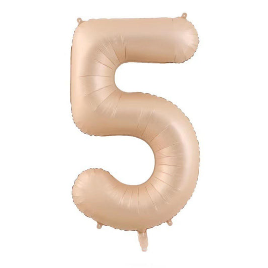 Balon din Folie Metalizata, Klevo, Figurina Cifra, Model 5, Tema Aniversare 100 cm, Ambalaj Individual, Pai Inclus, Umflare cu Aer sau Heliu, Crem