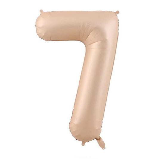Balon din Folie Metalizata, Klevo, Figurina Cifra, Model 7, Tema Aniversare 100 cm, Ambalaj Individual, Pai Inclus, Umflare cu Aer sau Heliu, Crem
