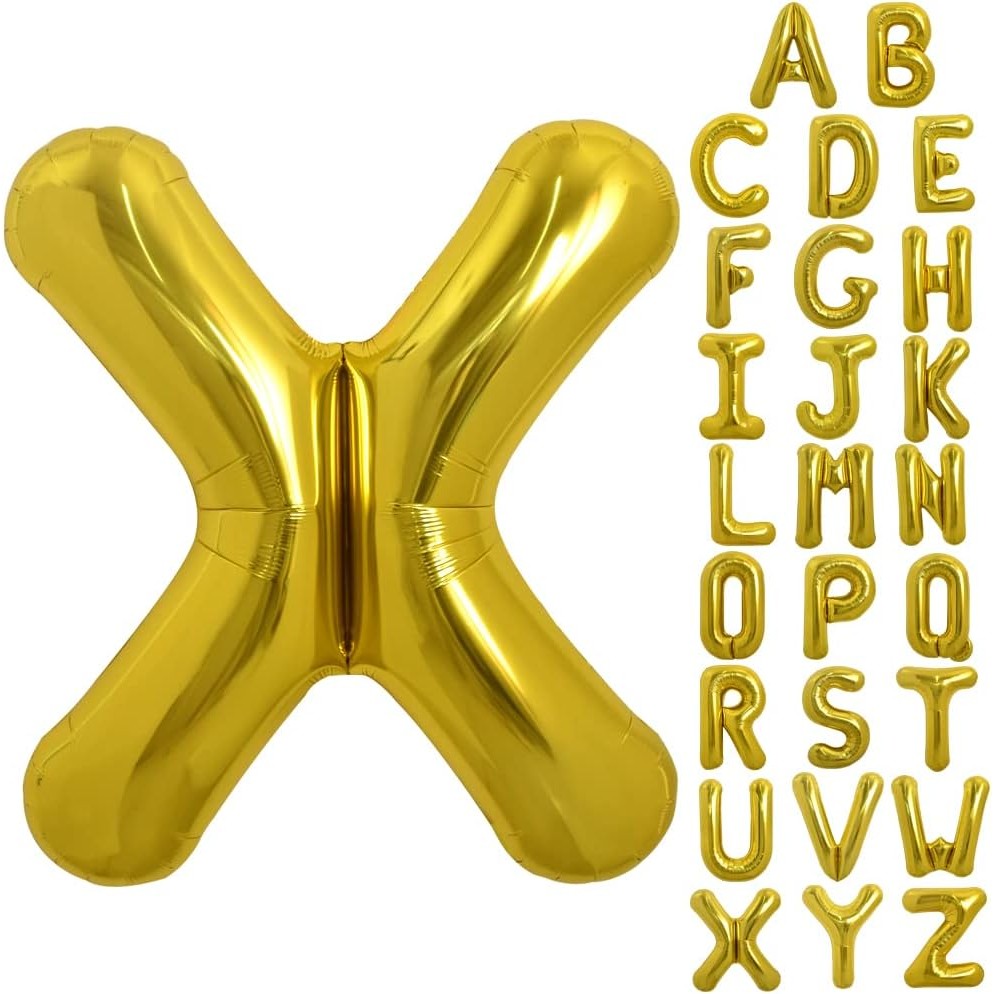 Balon Folie Metalizata Litera X, Klevo, 40 cm, Umflati cu Heliu sau Aer, Ambalaj Individual, Pai inclus, Auriu