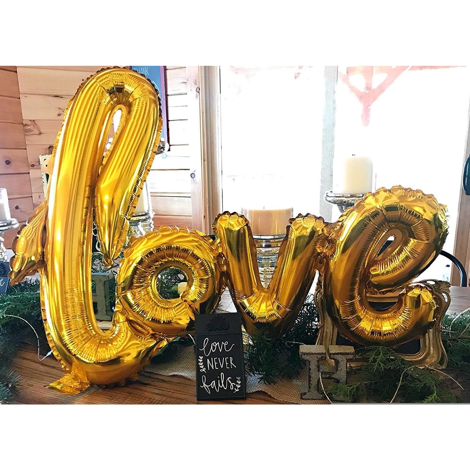Balon din Folie Metalizata, Klevo, Model Love scris de mana, 102x65 cm, Tematica Ziua Îndrăgostiților, Ambalaj Individual, Pai Inclus, Umflare cu Aer sau Heliu, Auriu