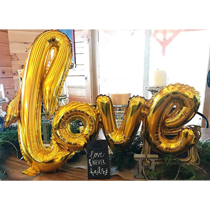 Balon din Folie Metalizata, Klevo, Model Love scris de mana, 102x65 cm, Tematica Ziua Îndrăgostiților, Ambalaj Individual, Pai Inclus, Umflare cu Aer sau Heliu, Auriu