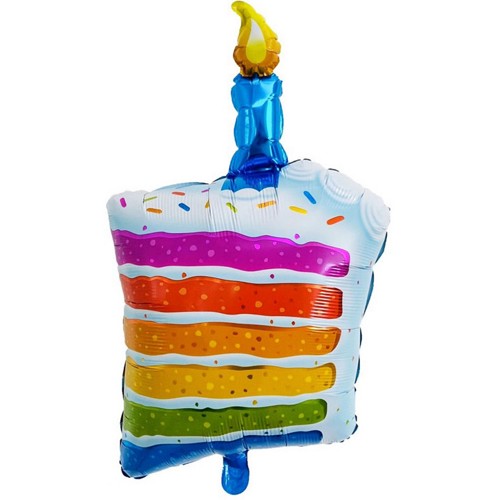 Balon din Folie Metalizata, Klevo, Model Prajitura cu Lumanare, 84x53 cm, Baloane Party, Ambalaj Individual, Pai Inclus, Umflare cu Aer sau Heliu, Multicolor