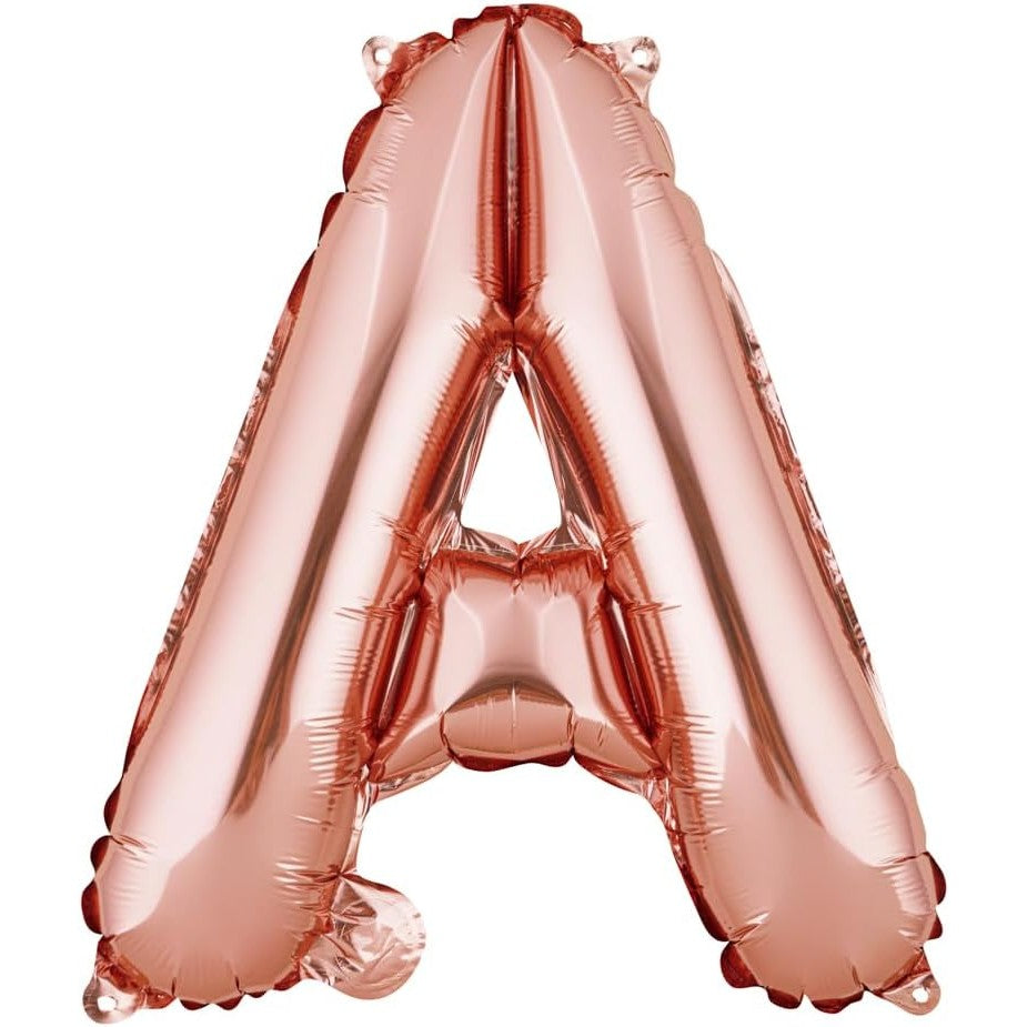 Balon Folie Metalizata Litera A, Klevo, 40 cm, Umflati cu Heliu sau Aer, Ambalaj Individual, Pai inclus, Rose Gold