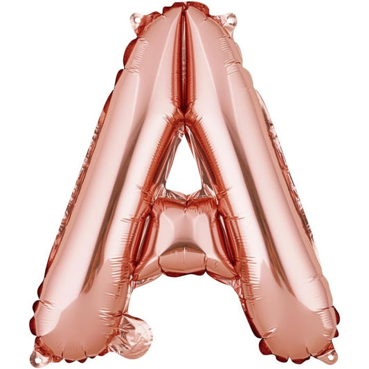 Balon Folie Metalizata Litera A, Klevo, 40 cm, Umflati cu Heliu sau Aer, Ambalaj Individual, Pai inclus, Rose Gold