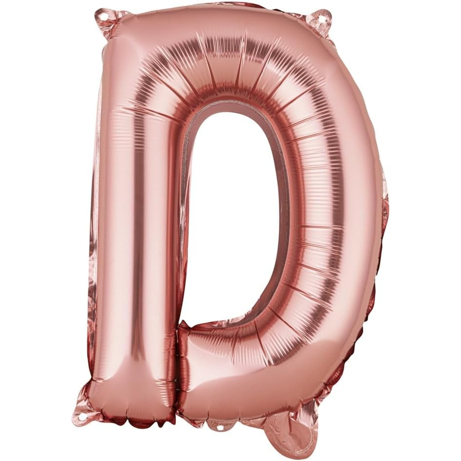 Balon Folie Metalizata Litera D, Klevo, 40 cm, Umflati cu Heliu sau Aer, Ambalaj Individual, Pai inclus, Rose Gold