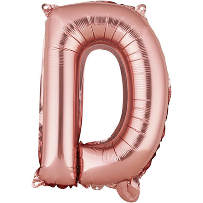 Balon Folie Metalizata Litera D, Klevo, 40 cm, Umflati cu Heliu sau Aer, Ambalaj Individual, Pai inclus, Rose Gold