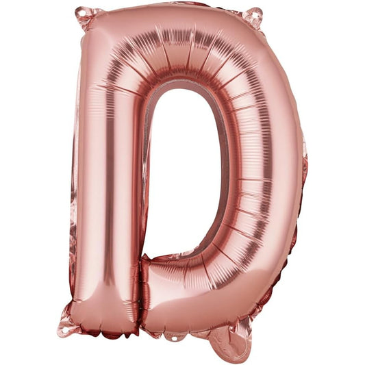 Balon Folie Metalizata Litera D, Klevo, 40 cm, Umflati cu Heliu sau Aer, Ambalaj Individual, Pai inclus, Rose Gold